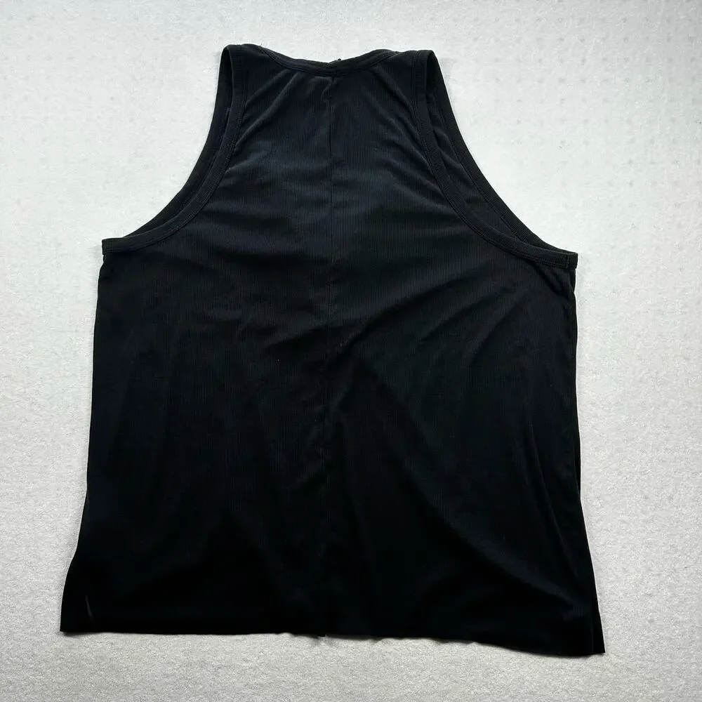Nike Dri-FIT Tank Top Women’s XL Black Ribbed Button Front Athletic Workout Top